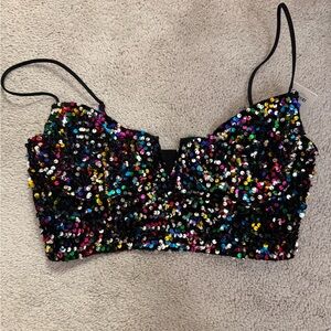 Anthropologie Multicolor Sequin Crop Top